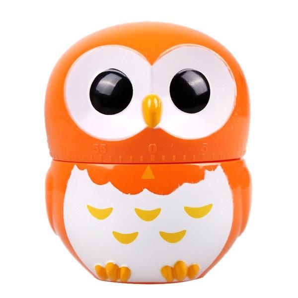 Cute Cartoon Owl Shape 60-Minute Mechanical Kitchen Timer Orange