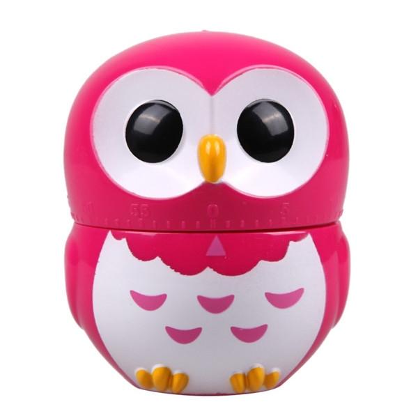 Cute Cartoon Owl Shape Timer 60-Minute Count Down Kitchen Timer Rose Red