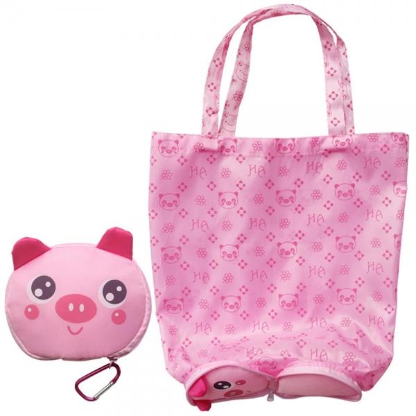 Cute Cartoon Pig Pattern Foldable Reusable Shopping Travel Bag Pouch Tote Handbag Pink - stringsmall