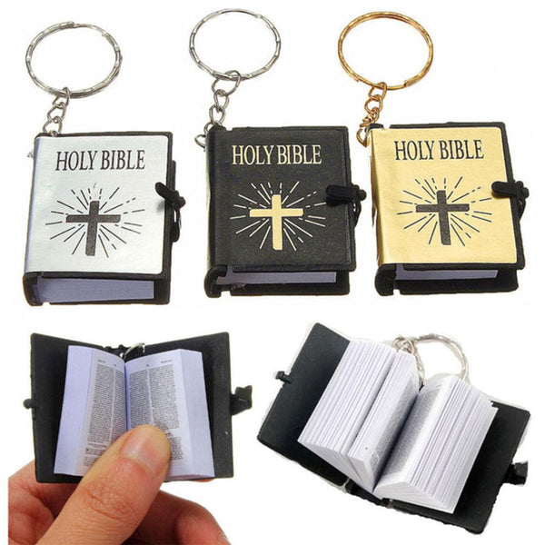 Cute Mini English Holy Bible Cross Keychain