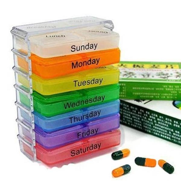 Multicolor Portable 7-Day 28 Compartments Tablet Pill Organizer Box Case - stringsmall