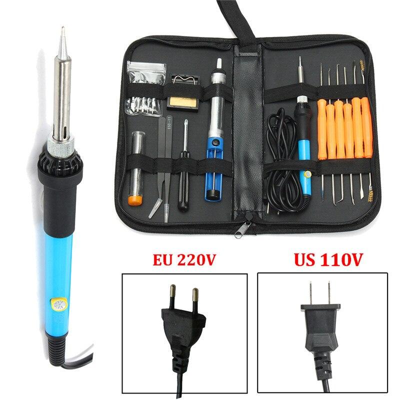 Professional 110V/220V 60W Adjustable Temperature Welding Solder Soldering Iron Tool Kit Set 200-450 Celsius EU/US Plug