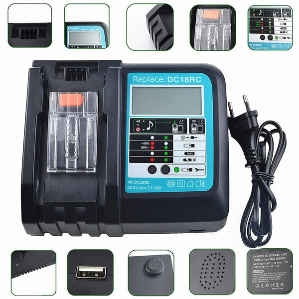 DC18RC Battery Rapid Charger W/ LCD Screen for Makita 14.4V 18V Li-ion Battery BL1830 BL1840 BL1850 BL1860 BL1815 BL1430 BL1450