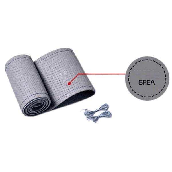 DIY PU Leather Car Steering Wheel Cover with Needle and Thread 38cm Gray