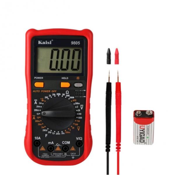 Digital Multimeter KS-9805 Test Leads DC Voltage Test, AC Volt Meter, Amp Meter or Ohm Tester Diode and Continuity Test HZ Backlight LCD Display