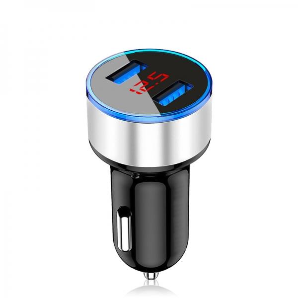 Double USB Ports 5V 3.1A Car Charger Adapter Digital Display Voltmeter Ammeter Tester Charge for Mobile Phones/MP3/MP4/Camera/IPOD etc - Silver