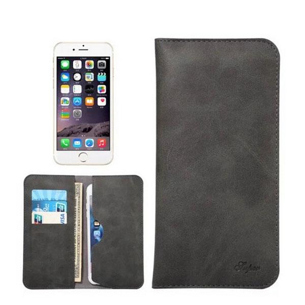 Dual Pockets Business Leather Clutch Bag Style Card Holder Phone Case for iPhone7 or Cellphones Below 5.5inch Black