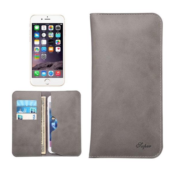 Dual Pockets Business Leather Clutch Bag Style Card Holder Phone Case for iPhone7 or Cellphones Below 5.5inch Gray