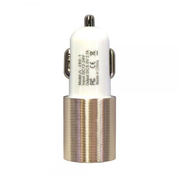 Dual USB 2.1A 12-24V Screw Groove Section Style Car Charger Golden