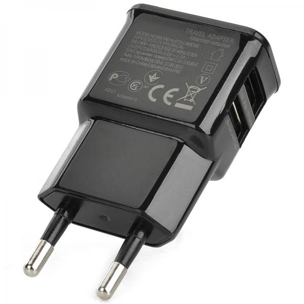 Dual USB Outputs Electronic Plating Color Printing AC Charger Adapter Black