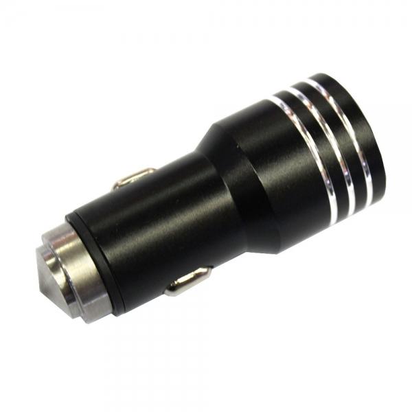 Dual-port USB 2.1A 12-24V Aluminum Alloy Safety Hammer Car Charger Black
