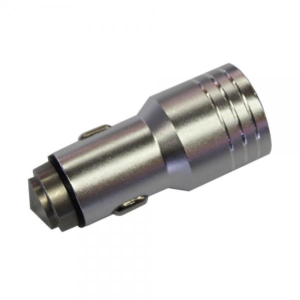 Dual-port USB 2.1A 12-24V Aluminum Alloy Safety Hammer Car Charger Silver