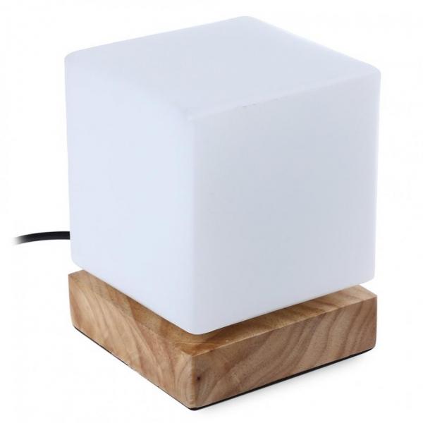 E27 Square Shaped LED Desk Lamp Wooden Base Table Lamp White & Wood Color