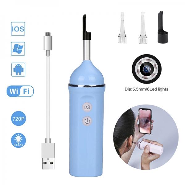 Ear Cleaning Endoscope Ear Spoon Wifi Mini Camera Waterproof Borescope Tool Blue