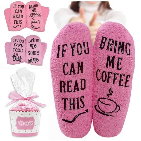 Elastic Women Cotton Socks If You Can Read This Bring Me Some Wines/Coffee Print