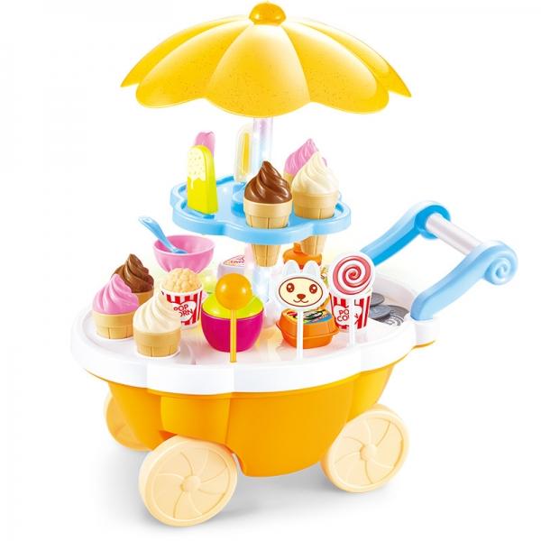 Electric Candy Ice Cream Cart Trolley Flashing Light Kid Musical Toy 39-Piece Set Yellow
