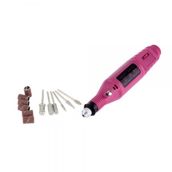 Electric Nail File Drill Pen Manicure Polish Machine with 6pcs Bits & 6pcs Sanding Bands US Standard Pink