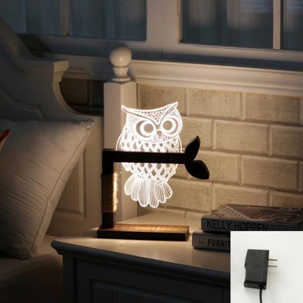 3D Owl Desk Light LED Reading Lamp Adjustable w/ Lampshade Optical Illusion 012