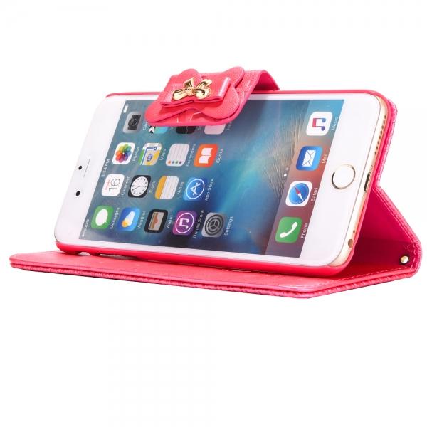 Embossed w/ Butterfly Buckle Combo Leather Case for iPhone 7 Rose Red