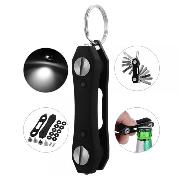 FURA Aluminum Alloy Key Holder Organizers with LED Light Black