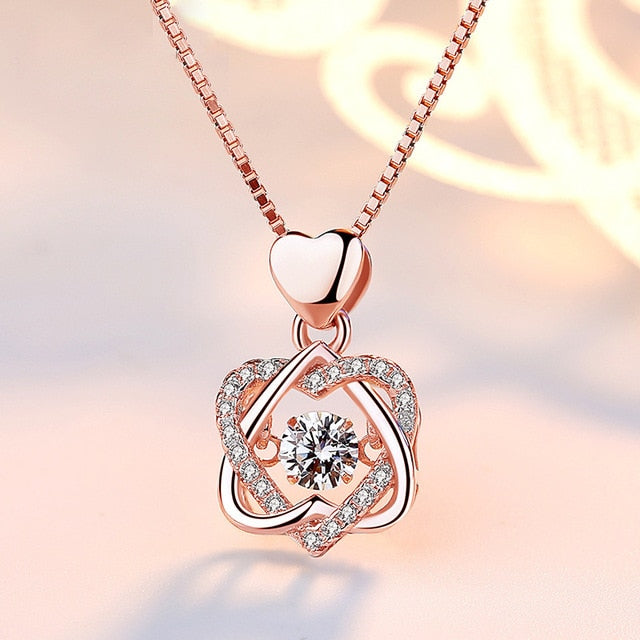 Double Heart Flower Pendant Necklace