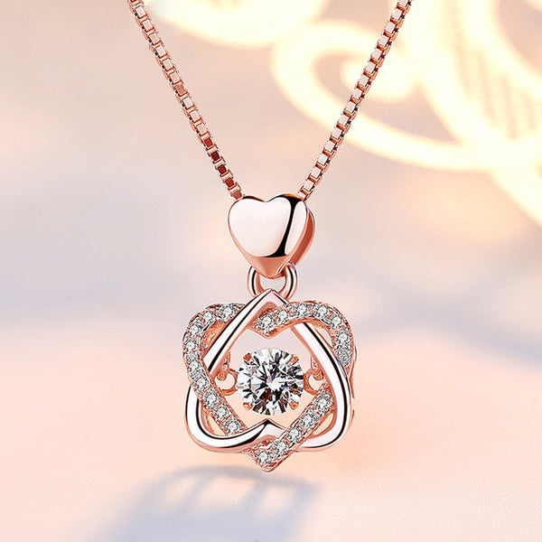 Double Heart Flower Pendant Necklace