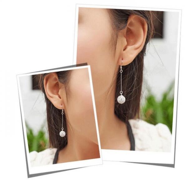 Fashion Silver Plated Shiny Crystal Ball Drop Earrings Wedding Party Birthday Jewelry Gift