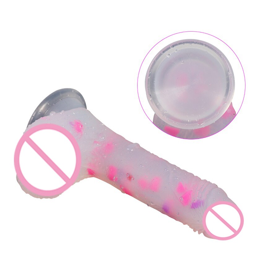 Female Silicone Multi-Point Massage Stick Dildo Clear Crystal Jelly Penis Sex Toy
