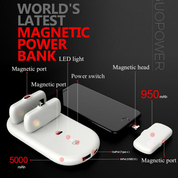 4PCS Magnetic Mini Power Bank With Charging Disc Support Apple Android Type-c interface