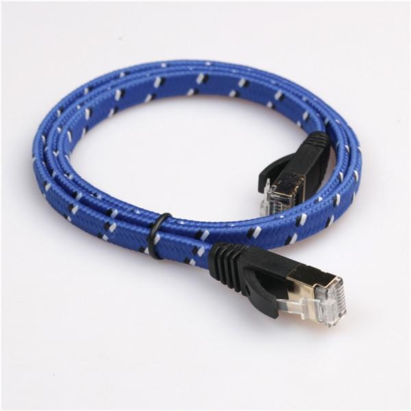 1m Flat Knitted CAT-7 CAT7 RJ45 10Gbps Ethernet Cable LAN Network Cord Blue