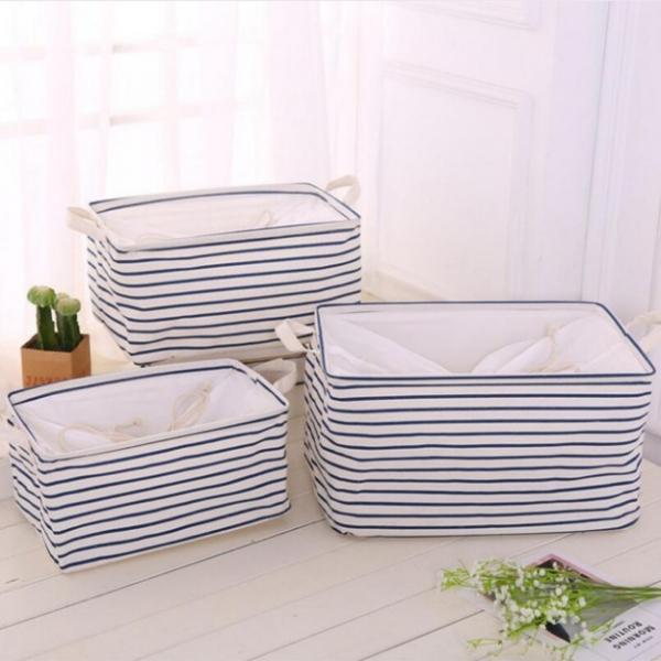 Foldable Stripe Cloth Laundry Storage Basket - M 39.5*28*22cm - stringsmall