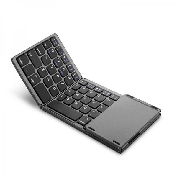 Foldable Wireless Keyboard Bluetooth Rechargeable BT Touchpad Keypad for IOS/Android/Windows ipad Tablet - Black