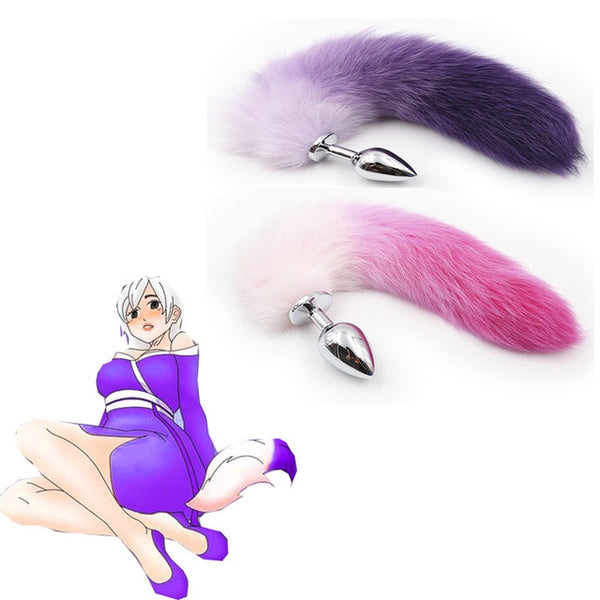 Stainless Steel Fox Tail Beads Anal Butt Plug Adult Games Sex Toys for Women Men