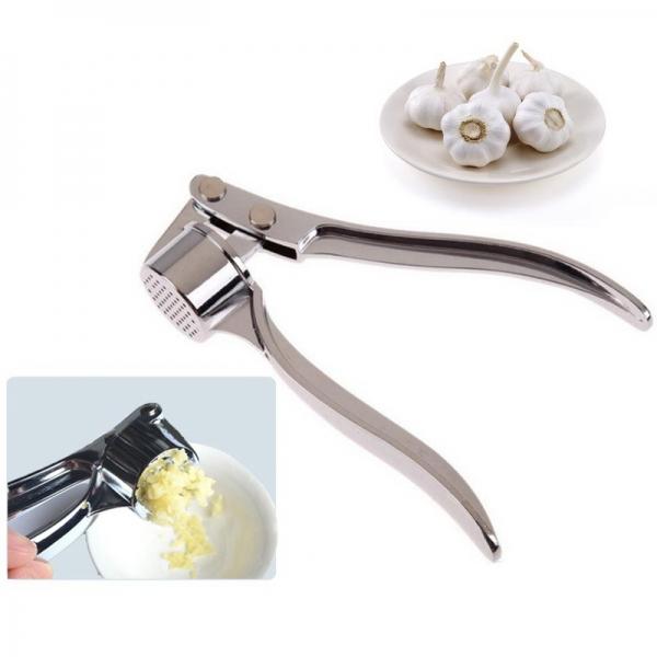 Fruit Vegetable Cooking Equipment Zinc Alloy Garlic Press Squeezer Chopper Silver