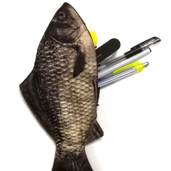 Funny Creative 3D Printing Fish Style Purse Wallet Pencil Pen Stationery Bag Phone USB Cable Storage Pouch Gray