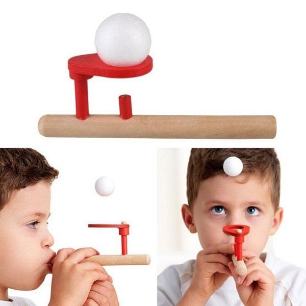 Funny Wooden Blowing Floating Ball Game Flute Shape Kid Educational Toy Red & Burlywood - stringsmall
