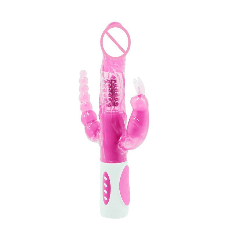 Rabbit Vibrator Dildo G-spot Clitoral Stimulating Anal Plug Three-use Massage Stick  Female Adult Sex Toy Pink