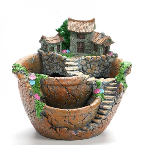 Garden Resin Flower Cactus Succulent Plant Pot for Home Ornament - Orange