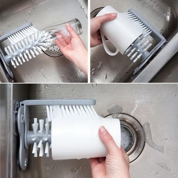 Suction Wall Glass Washer Brush Nylon Bristle Rotating Cleanning for Kitchen - stringsmall