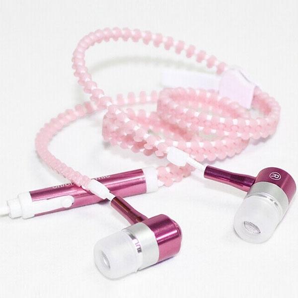 Glow In The Dark Glowing Luminous Light Metal Zipper Style 3.5mm Earphone Pink