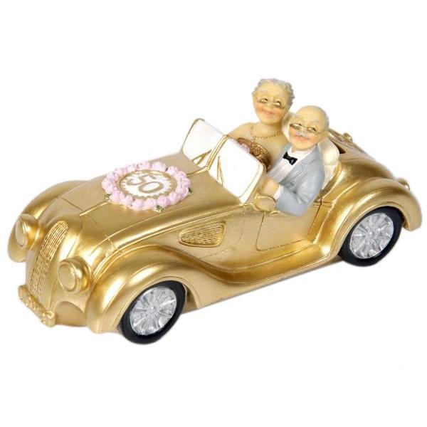 Golden Wedding Couple Doll in Golden Car 50th Wedding Anniversary Cake Topper Decoration