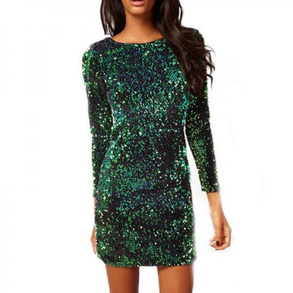Vintage Sequin Slim Backless Bodycon Party Nightclub Dress - Green (S-XXL) - stringsmall
