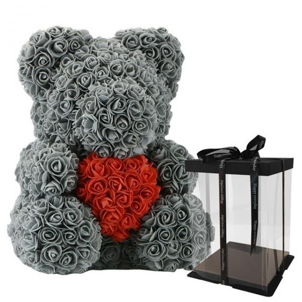 Grey Rose Flower Teddy Bear Valentine Day Gift with Gift Box 40cm