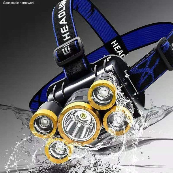 15000 lumens Five-head Headlight Super Bright Rechargeable Fishing Lamp Long-range Super Bright Head-mounted LED Miner's Lamp Flashlight