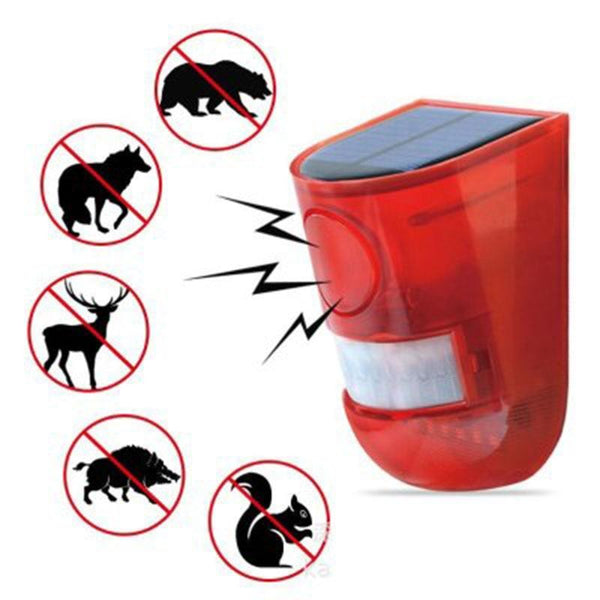 Solar Sound Alert Flash Warning Sound & Light Alarm Motion Sensor 110 Decibels Siren Strobe Security Alarm System for Farm