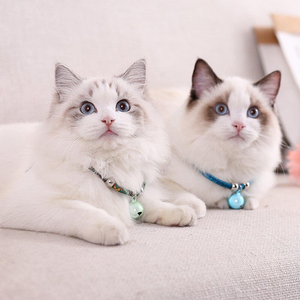 Japanese Style Pets Cat Collar Necklace Nylon Kitten Cat Bell Collar Adjustable Extension Chain