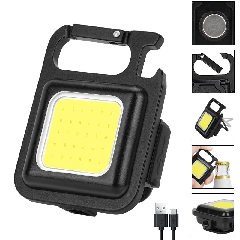 Portable Mini Keychain Lamp Pocket USB Charging COB Flashlight 3 Modes Emergency Camping Light Small Corkscrew