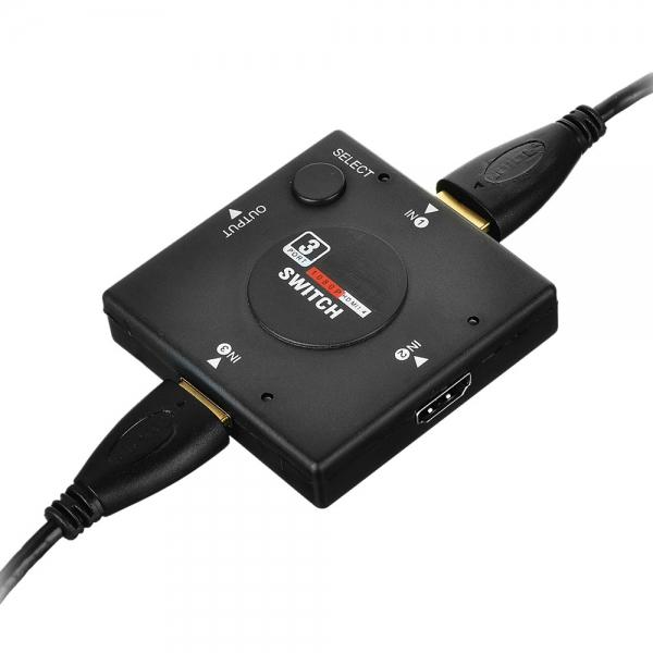 HD HDMI V1.4 3-In 1-Out Switch Adapter with 1m HDMI Cable Black