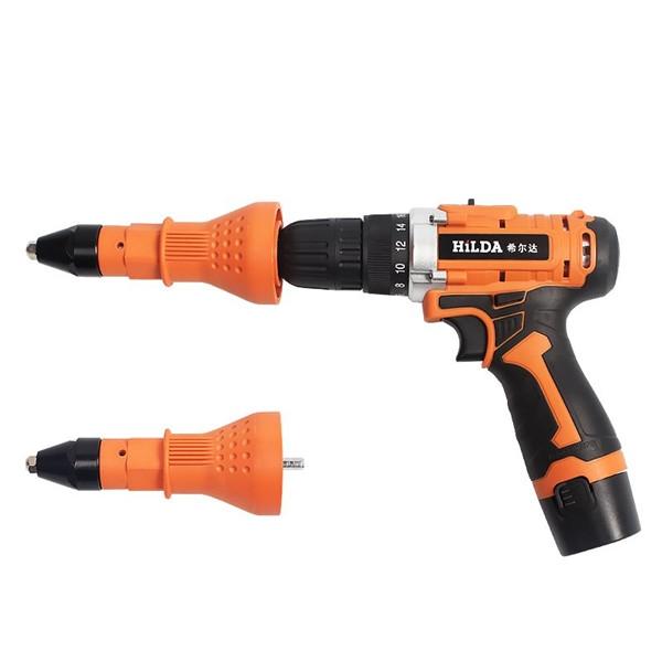 HILDA Electric Rivet Nut Gun Riveter Gun Cordless Riveting Drill Adapter Insert Nut Tool with Handle Orange