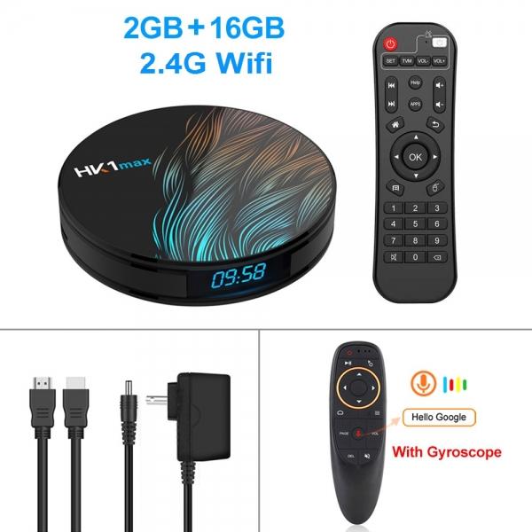 HK1 Max 1080p 4K Android 9.0 Wifi TV Box 2GB + 16GB Smart Media Player US Plug with G10 Voice Remote Control